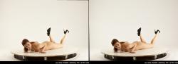Nude Woman White Laying poses - ALL Slim Laying poses - on stomach long brown 3D Stereoscopic poses Pinup